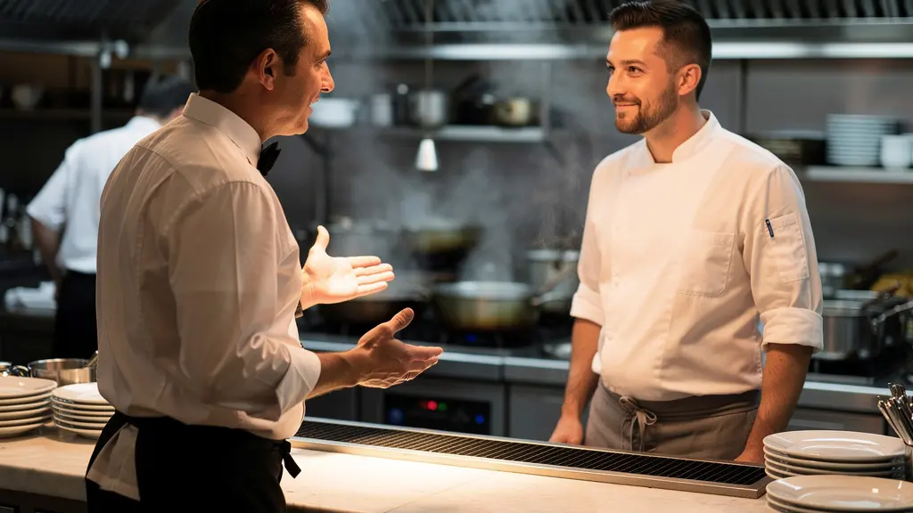 Système de communication visuelle entre salle et cuisine avec signaux codifiés