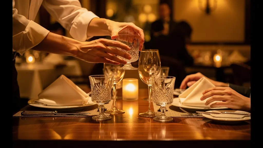 Maître d'hôtel en interaction professionnelle avec des clients dans un cadre élégant