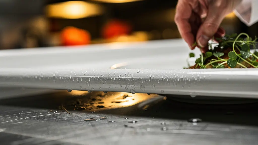 Passe-plat organisé selon la méthode 5S avec zones de couleur et rangements optimisés